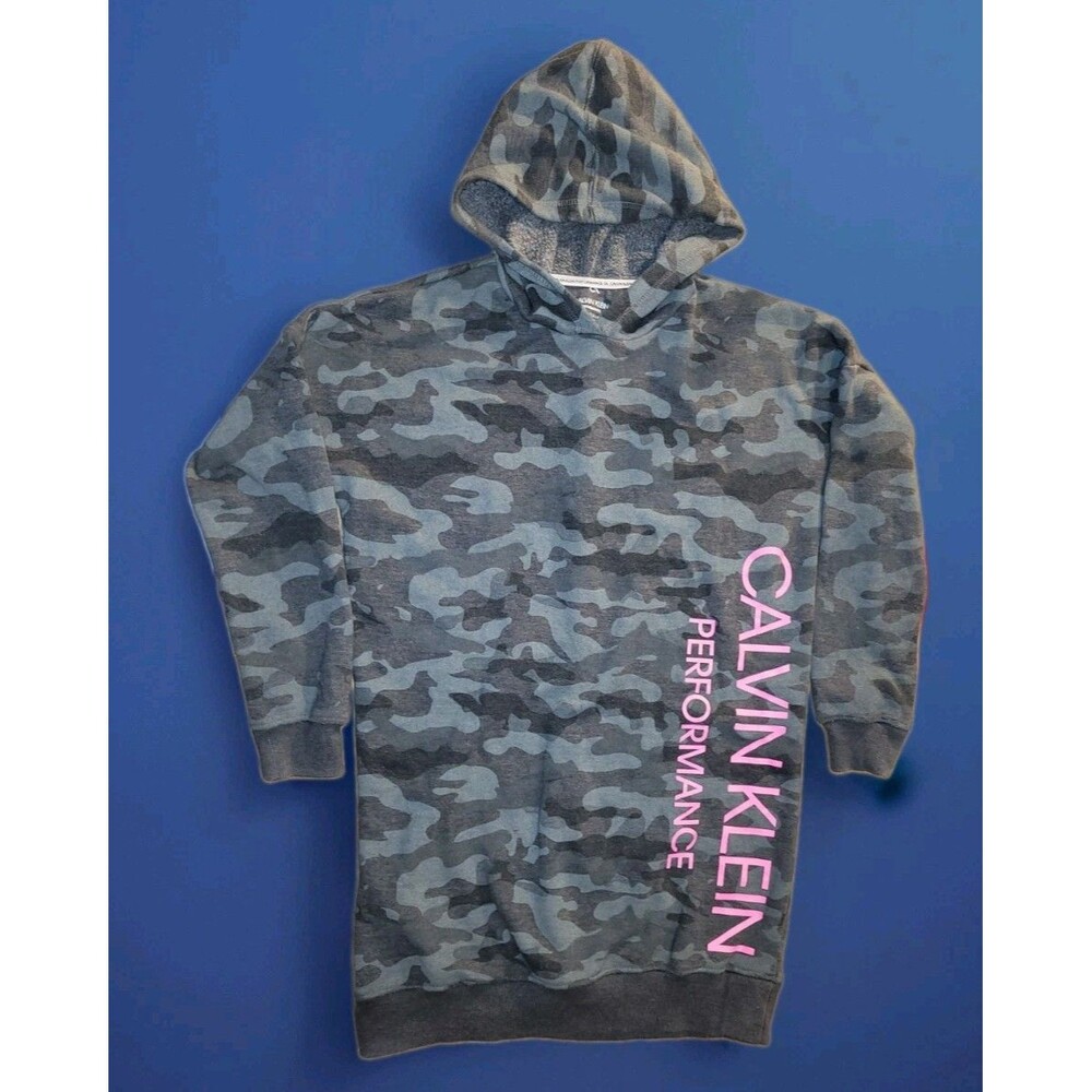 Calvin Klein Performance Girls Camo Hooded Sweatshirt Dress Size L 12/14 Pink...